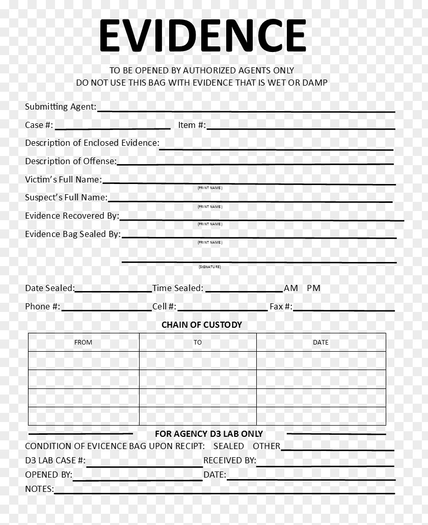 Evidence Template Crime Scene Chain Of Custody Form PNG