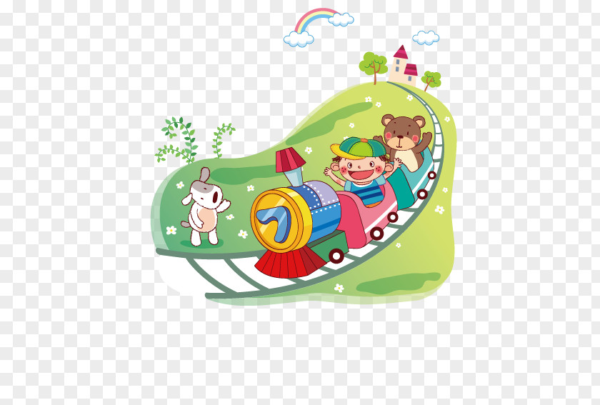 Bear Train Child Cartoon Illustration PNG