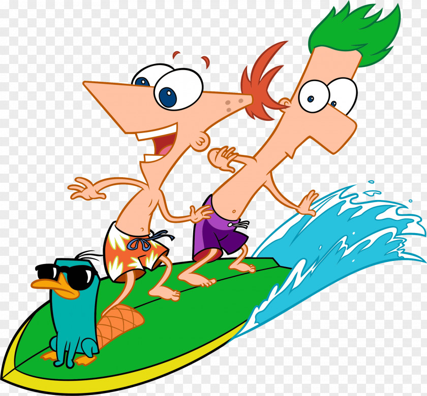 Surfing Perry The Platypus Phineas Flynn Ferb Fletcher Candace Dr. Heinz Doofenshmirtz PNG