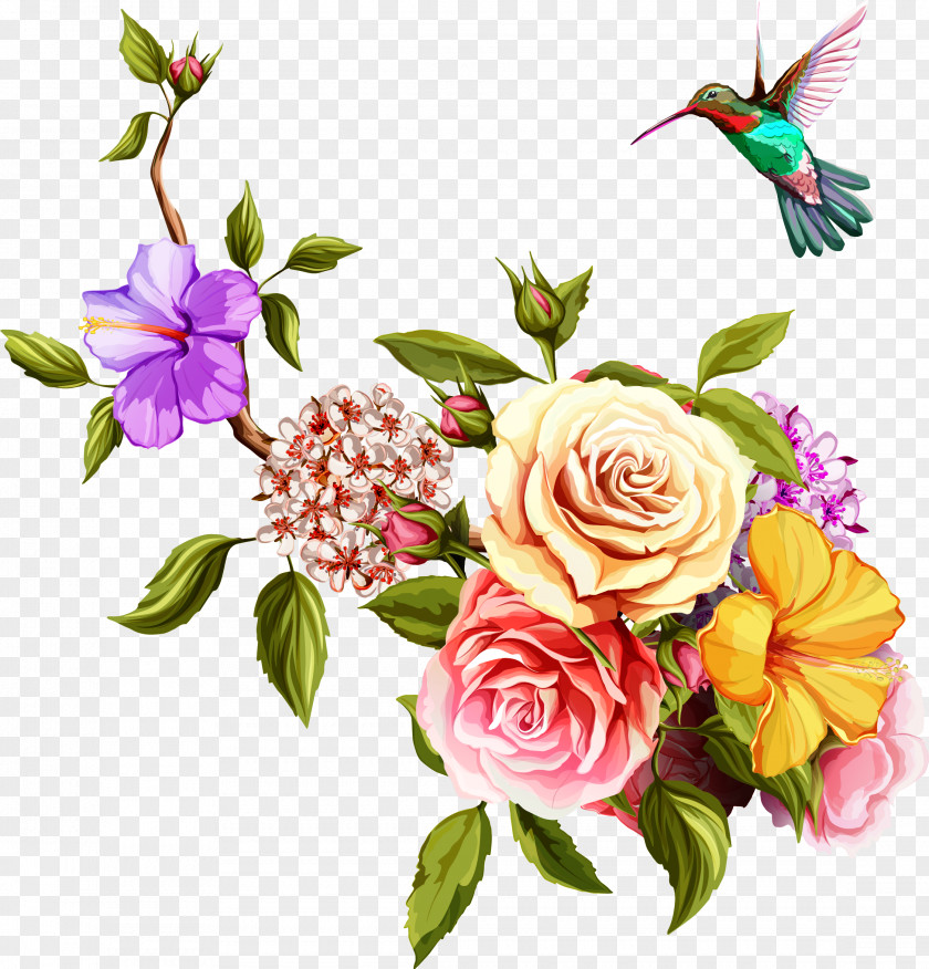 Flowers And Birds Flower Watercolor Painting PNG