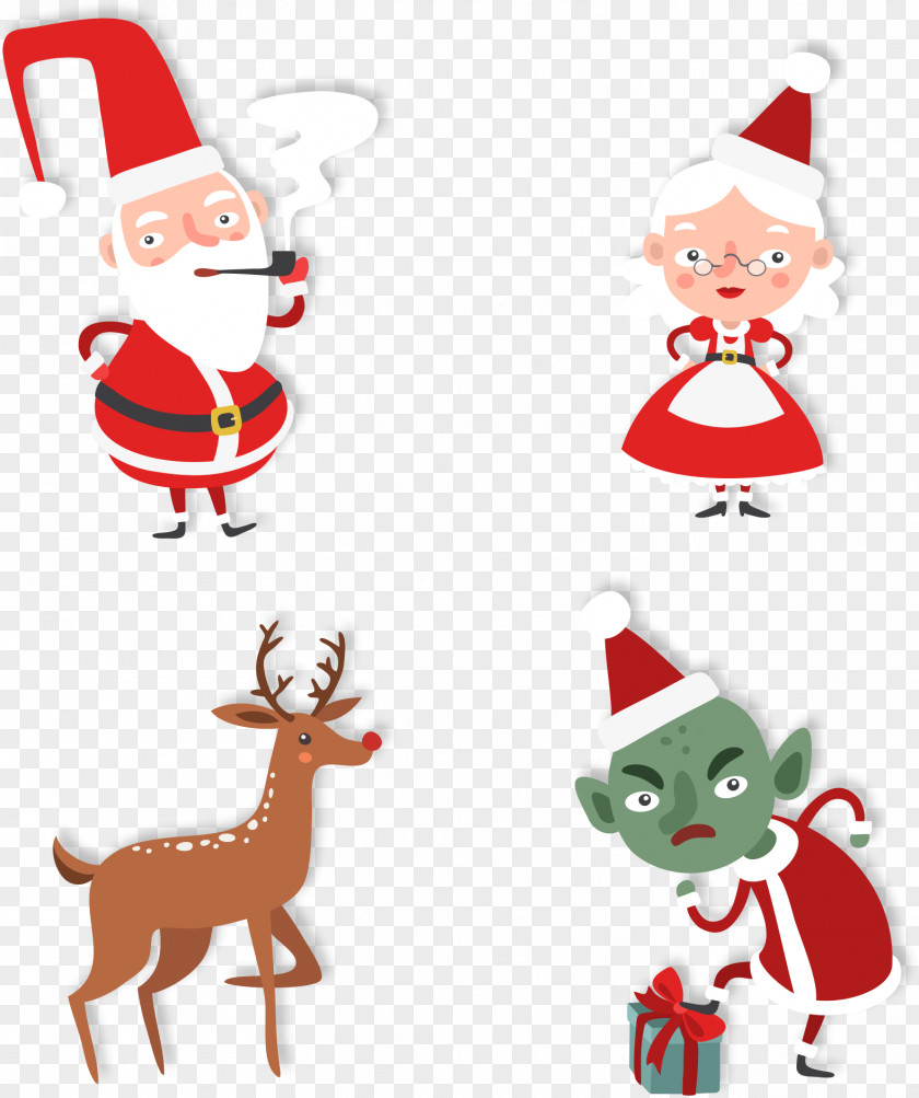Smoking Santa Claus Reindeer Christmas Ornament Clip Art PNG
