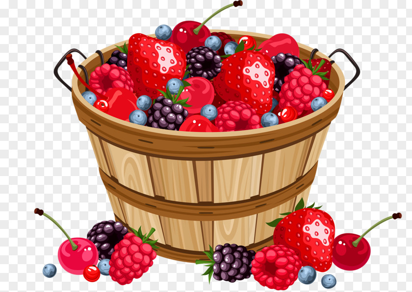 A Bucket Of Fruit Strawberries Raspberries Strawberry Basket Clip Art PNG