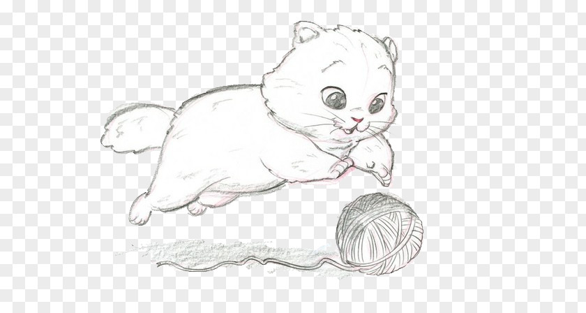 Kitten And Ball Of Yarn Cat Puppy Drawing Cartoon PNG