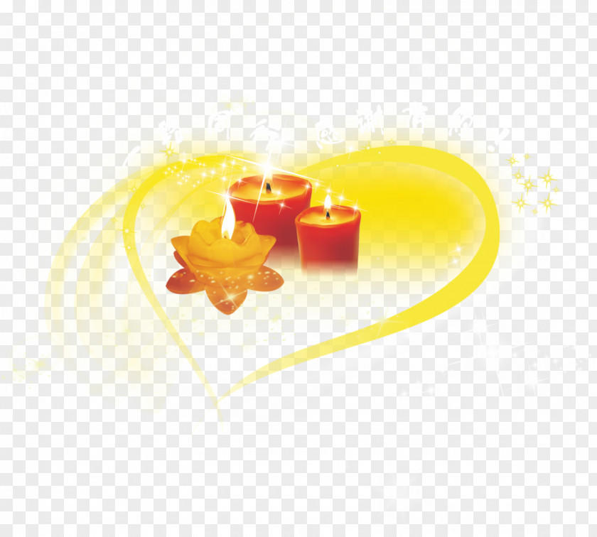 Heart Candle Yellow Fruit Wallpaper PNG
