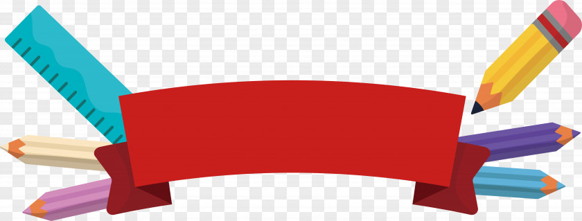 Pencil Ruler, Red Ribbon Paper PNG