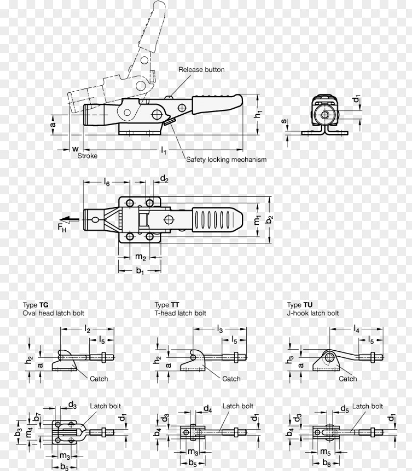 Latch Mechanism Lock Technical Drawing Clamp PNG