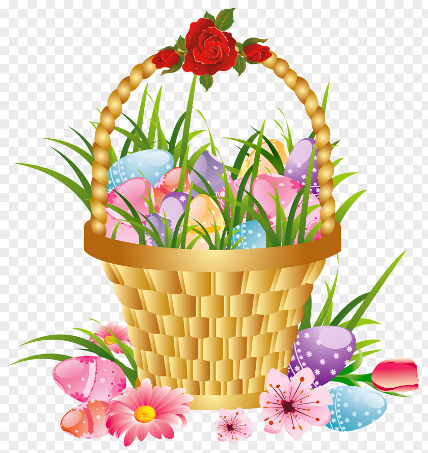 Easter Basket With Eggs And Flowers Picture Clipart Flower Clip Art PNG