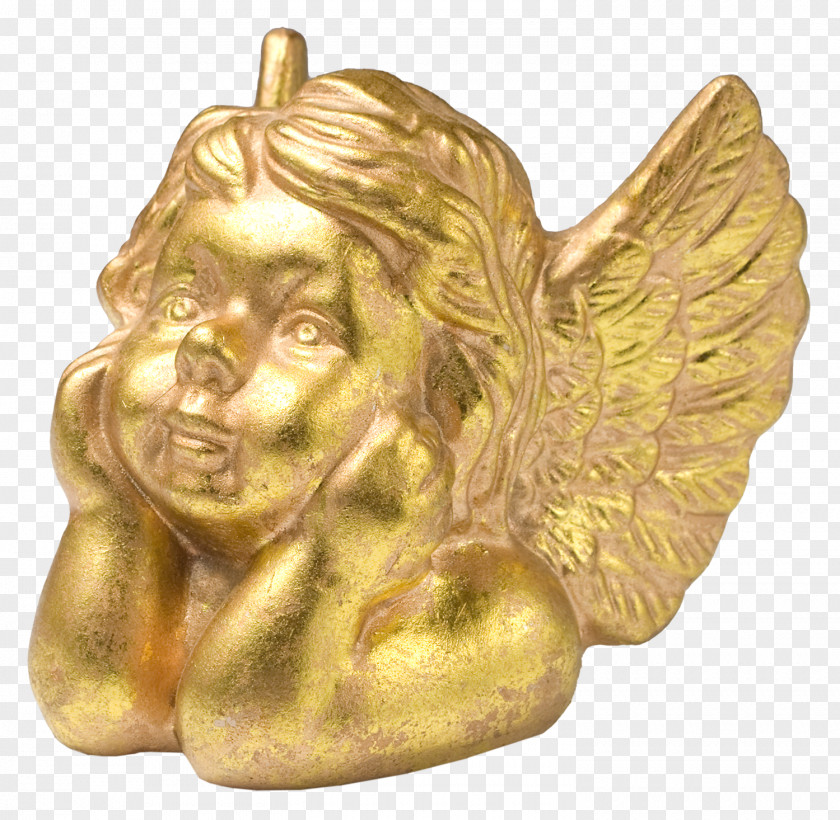 Gold Metal Sculpture Of An Angel Child PNG