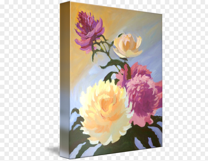 White Peonies Floral Design Gallery Wrap Art Acrylic Paint Still Life PNG