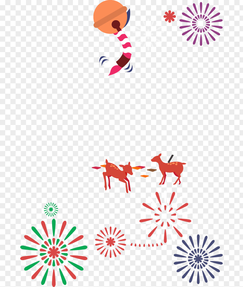 Red Cartoon Bells Deer Decoration Pattern Fireworks Clip Art PNG