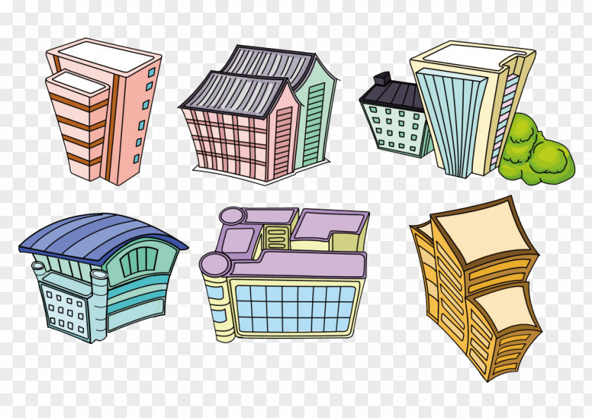 Color City Building Elements Drawing Cartoon PNG