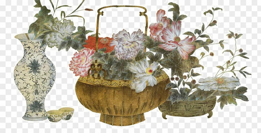 Retro Vase Flower Floral Design PNG