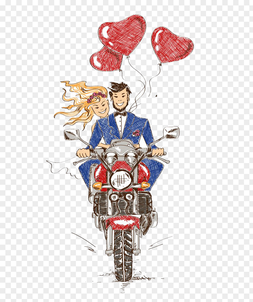 The New Couple Riding A Motorcycle Wedding Invitation Scooter Bicycle PNG