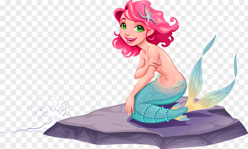 Vector Hand-painted Cartoon Mermaid Illustration PNG