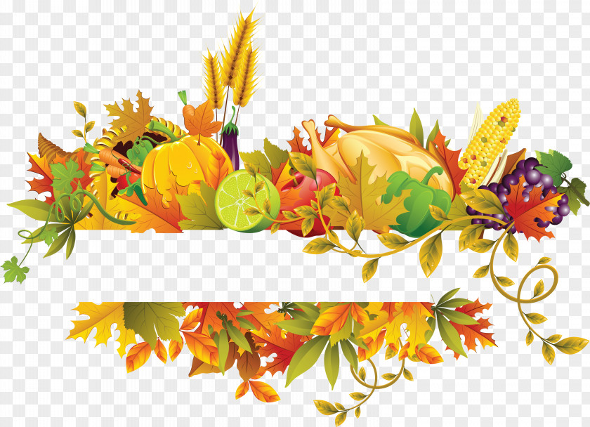 Fall Flowers Fruit Border Thanksgiving Clip Art PNG
