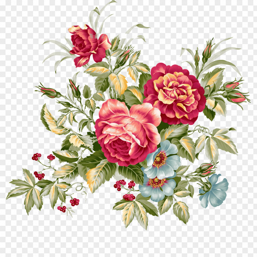 Hand-painted Floral Decorative Borders Design Flower Bouquet Vintage Clothing Clip Art PNG