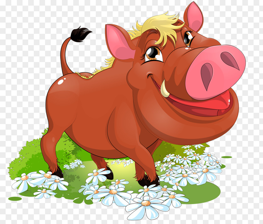 Smiling Pig Wild Boar Cartoon Stock Illustration Clip Art PNG