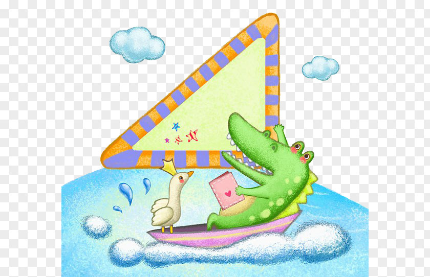 Sea Crocodile Cartoon Illustration PNG