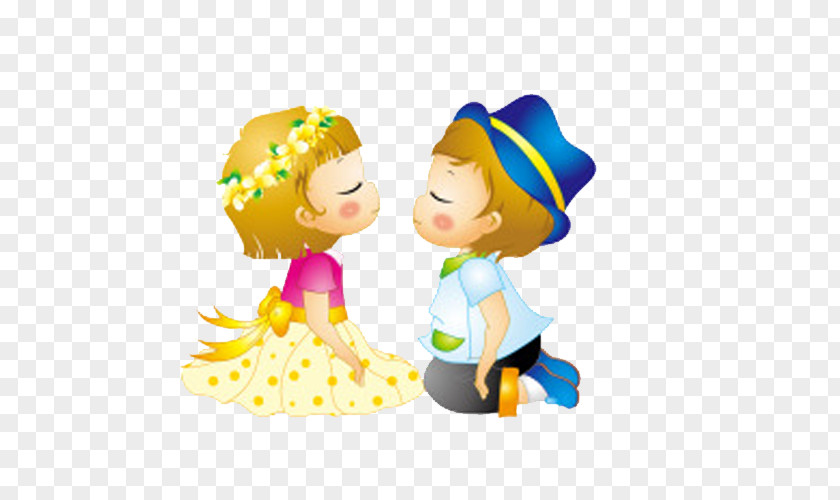 Hand-painted Flowers Creative Boys And Girls Kissing Cartoon Couple PNG