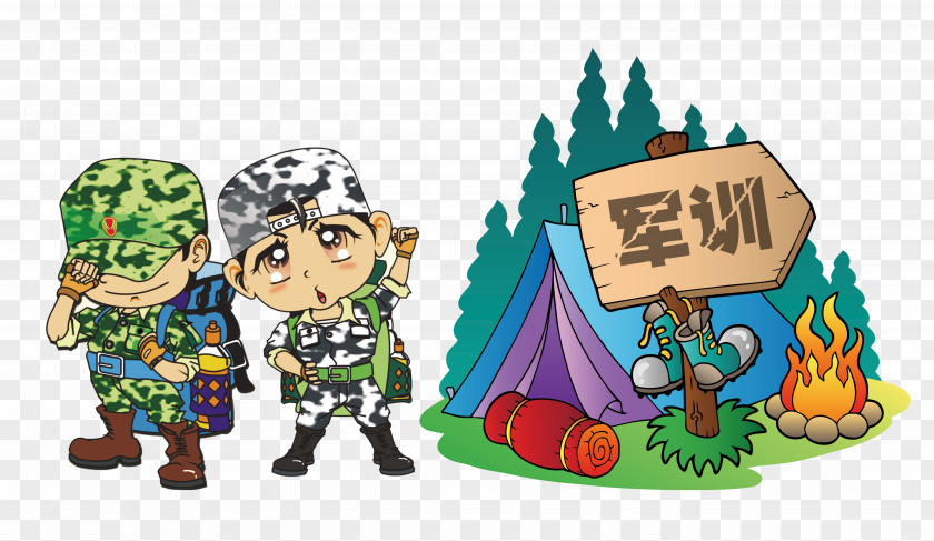 Cartoon Character, Military Training, Summer Camp, Tent PNG