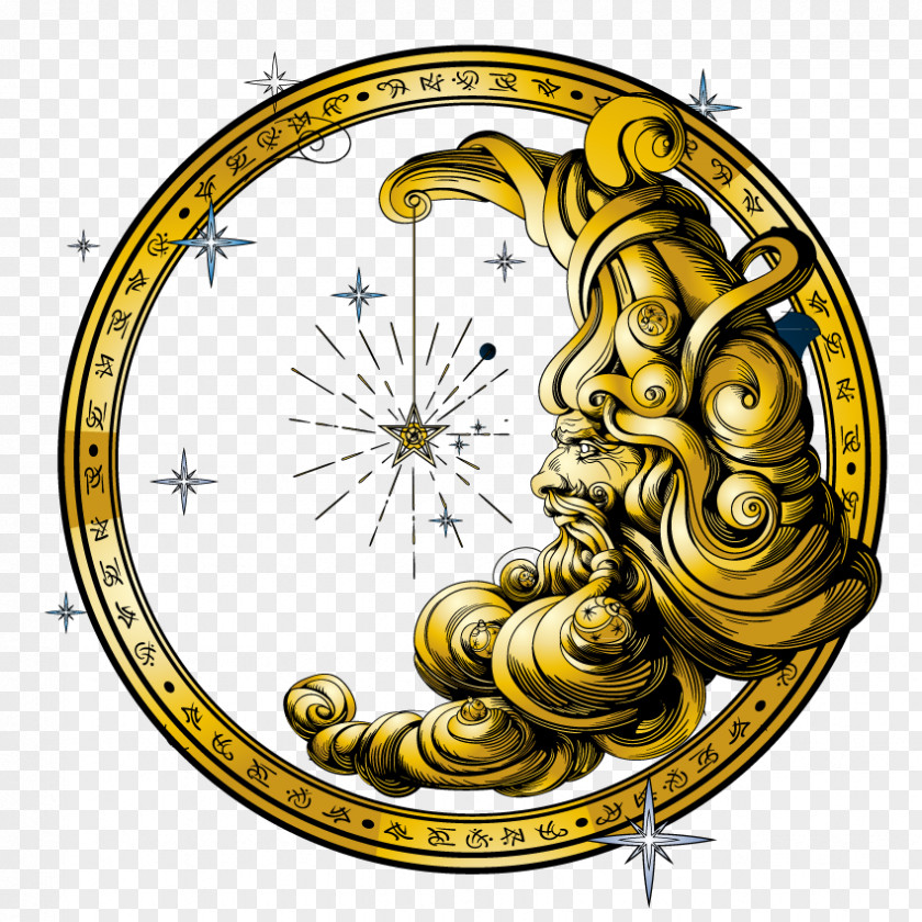 Golden Moon Illustration Circle PNG