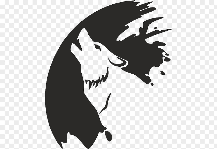 Blackandwhite Stencil Wolf Cartoon PNG