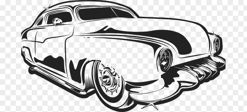 Vintage Hot Rod Car Line Art Drawing Chicano PNG