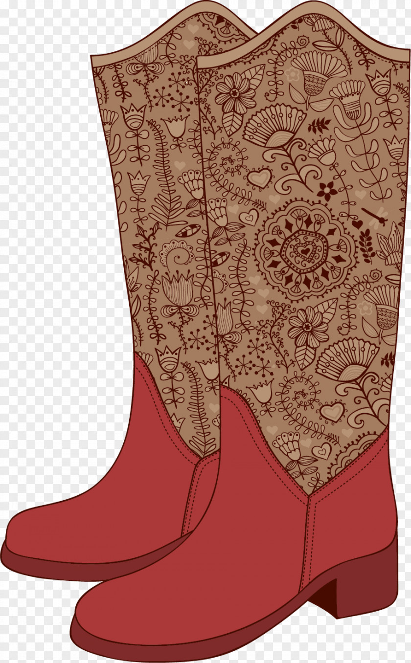 Vector Hand-painted Boots Cowboy Boot Shoe High-heeled Footwear PNG