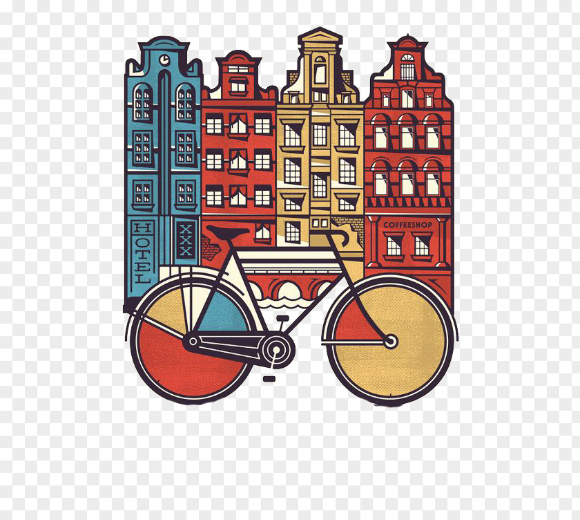Bicycle Building Decoration Image Amsterdam T-shirt Graphic Design Poster Illustration PNG