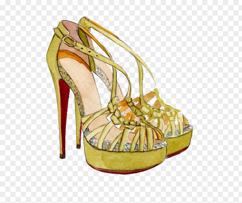 Painted High-heeled Sandals Shoe Footwear Sandal Fashion Drawing PNG