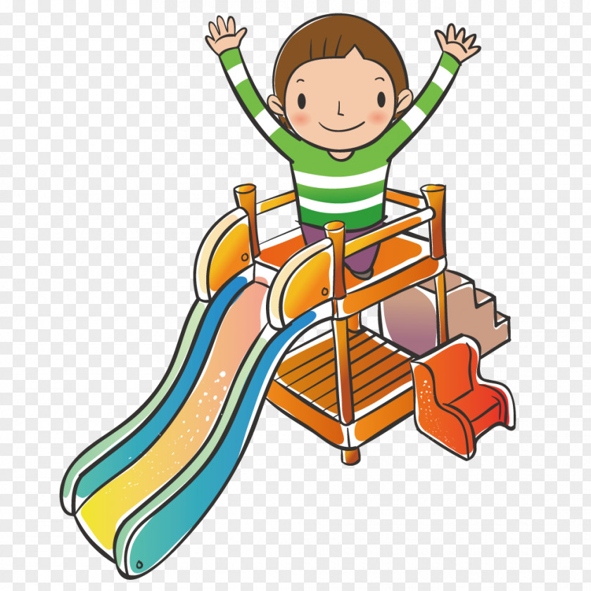 Boy Playing Slide Playground Cartoon PNG