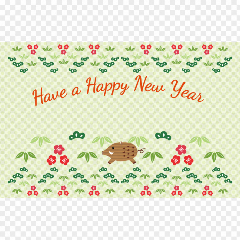 Chiku Wild Boar Pig New Year Card PNG