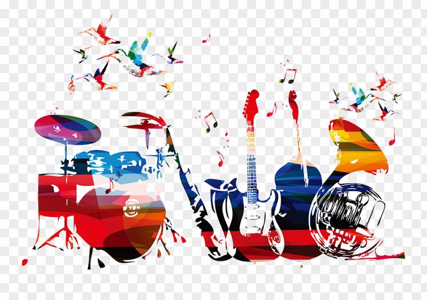 Music Dream PNG dream, multicolored drum set and guitars illustration clipart PNG