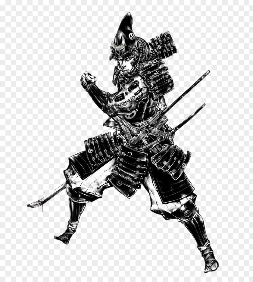 Samurai Black And White Ninja Illustration PNG