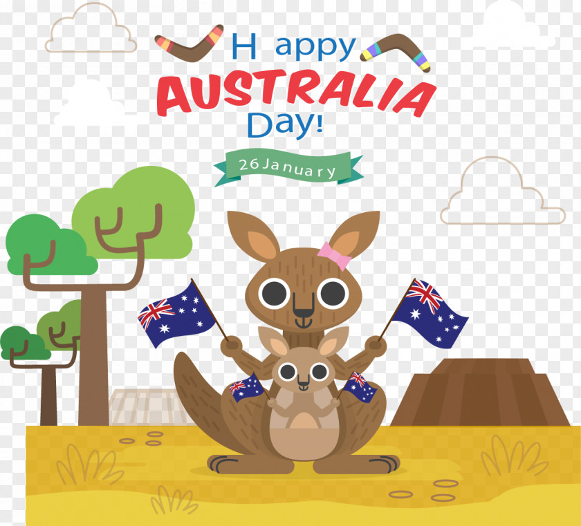 Cute Kangaroo Flat Australia Day Icon PNG