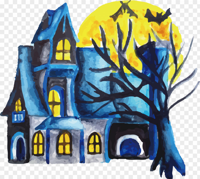 Watercolor Painted Halloween Castle Adobe Illustrator Systems PNG