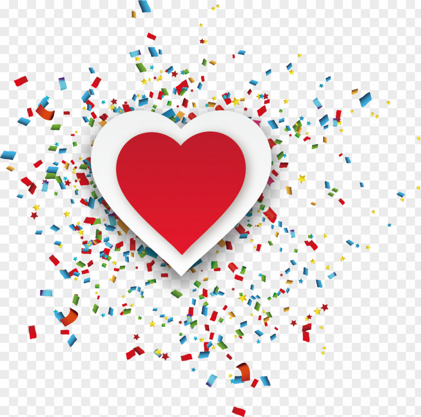Red Love And Confetti Paper PNG