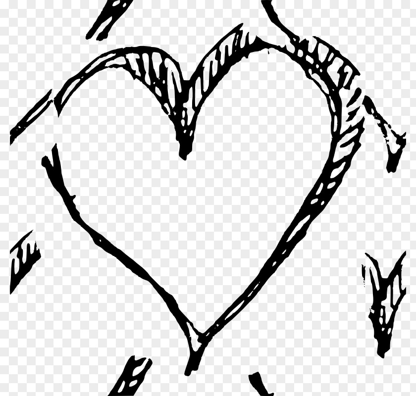 Hand Drawn Love Heart Black And White Drawing Clip Art PNG