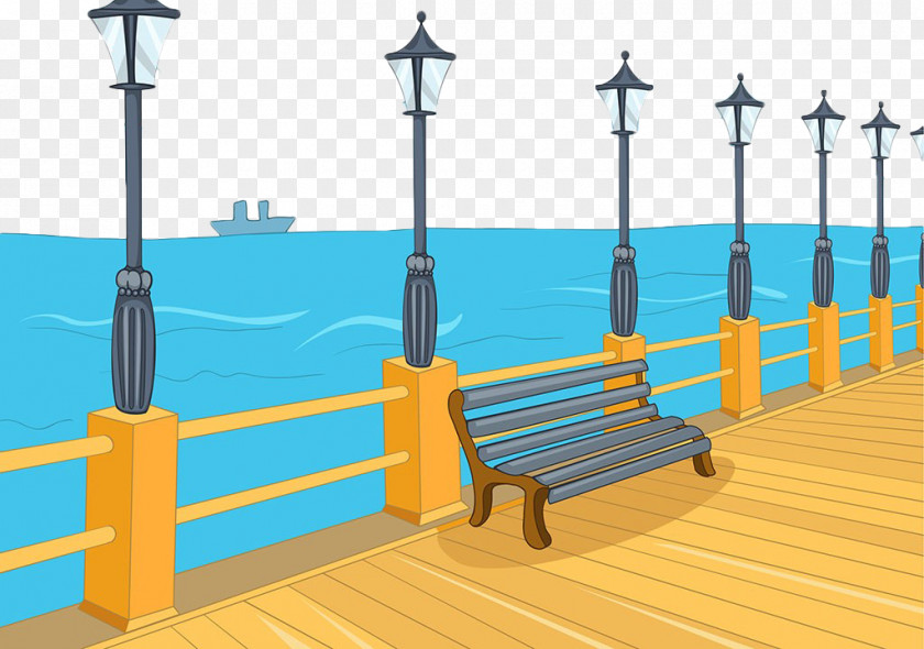 Hand Painted Sea Pier Cartoon Royalty-free Clip Art PNG
