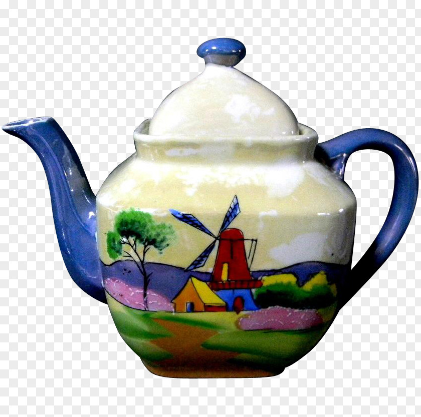 Hand Painted Teapot Kettle Mug Ceramic Pottery PNG