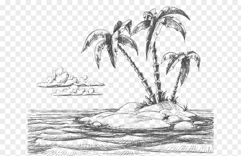 Pencil Island Drawing Beach Sketch PNG