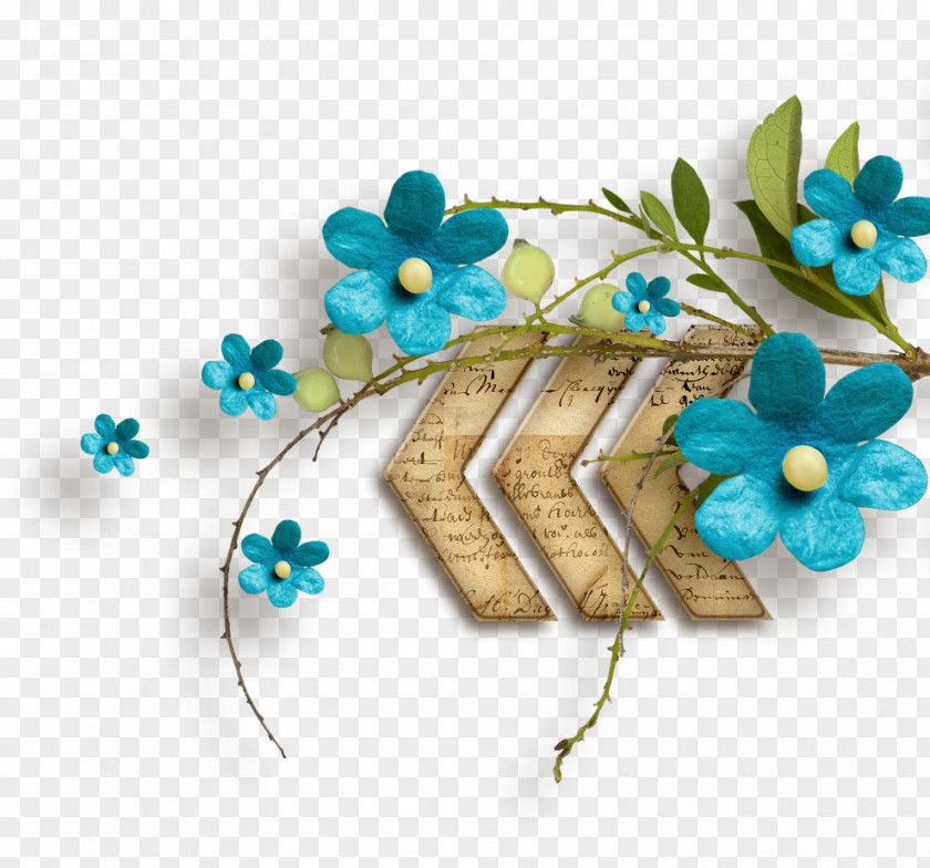 Blue Flowers And Green Twigs Material PNG flowers and green twigs material clipart PNG