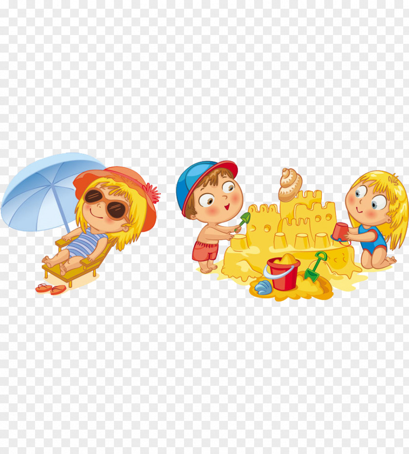 Cute Cartoon Kids At The Beach Stock Photography Drawing Illustration PNG