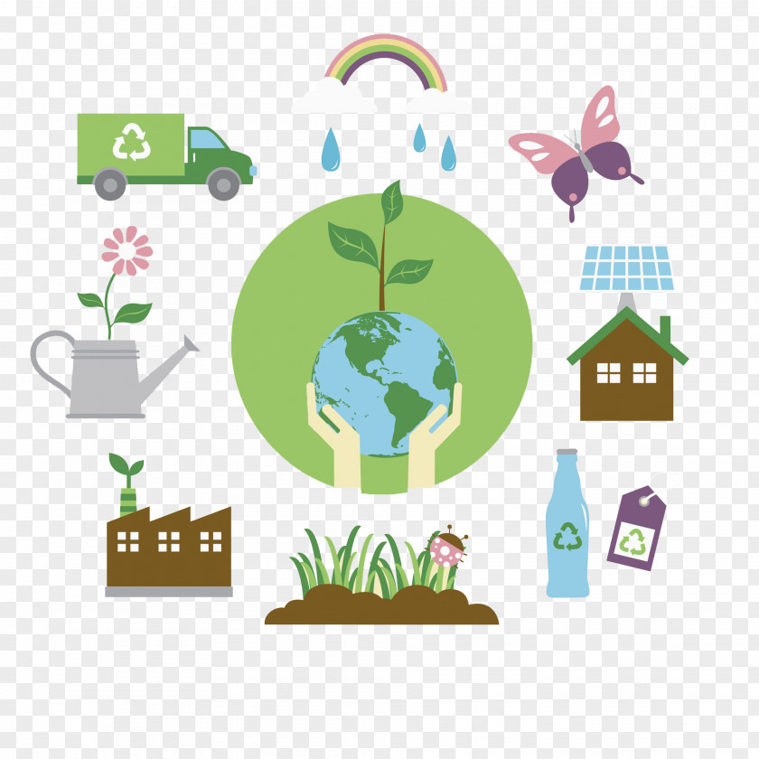 Hand Painted Green Environment Map Sustainability Recycling Clip Art PNG