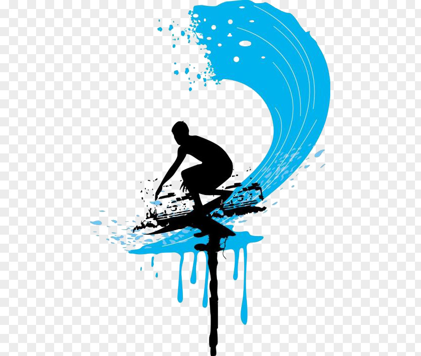 Surfing Silhouette Color Cartoon Clip Art PNG