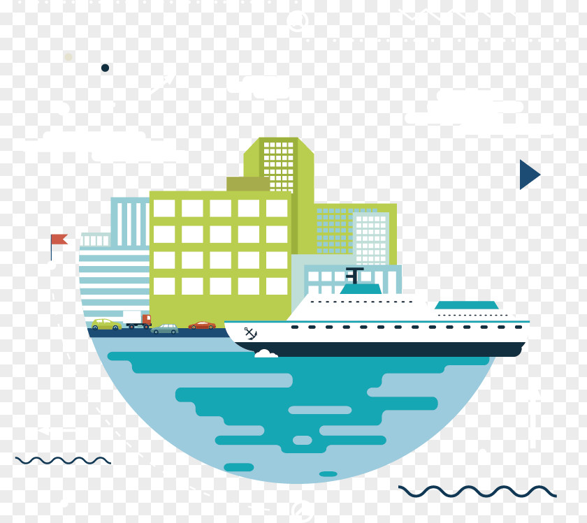 Ship On The Ocean Vector Flat Design Royalty-free Travel Illustration PNG