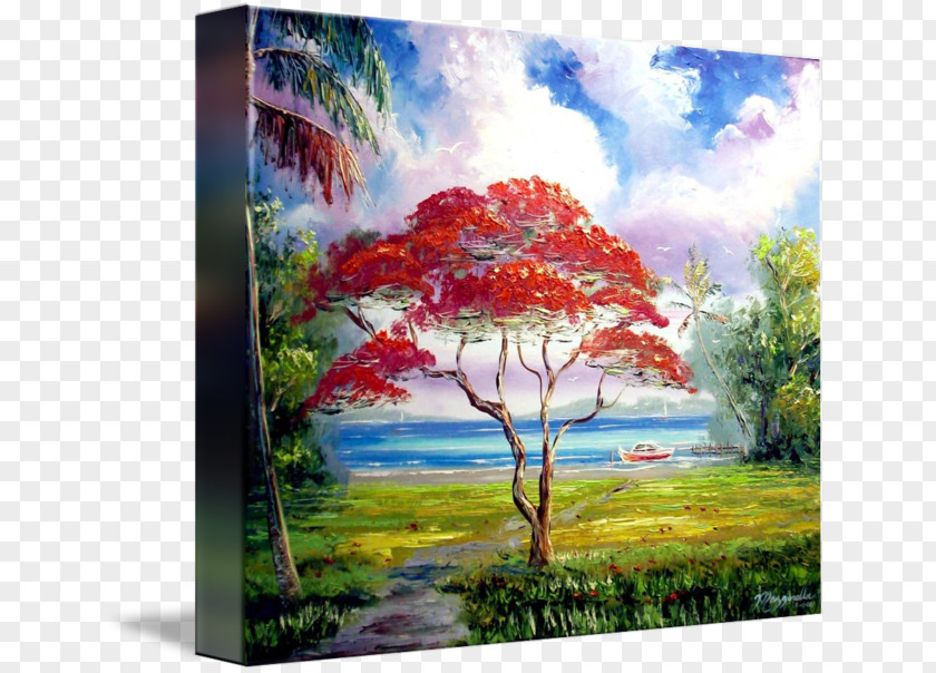 Royal Poinciana Acrylic Paint Modern Art Oil Painting Reproduction Watercolor PNG