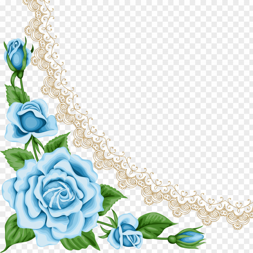 Teal Frame Flower Blue Rose Paper Clip Art PNG