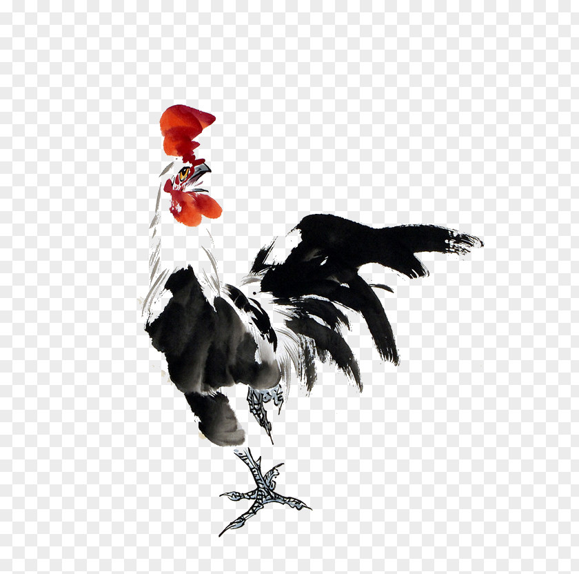 Cock Rooster Chicken Chinese Painting Ink Wash PNG