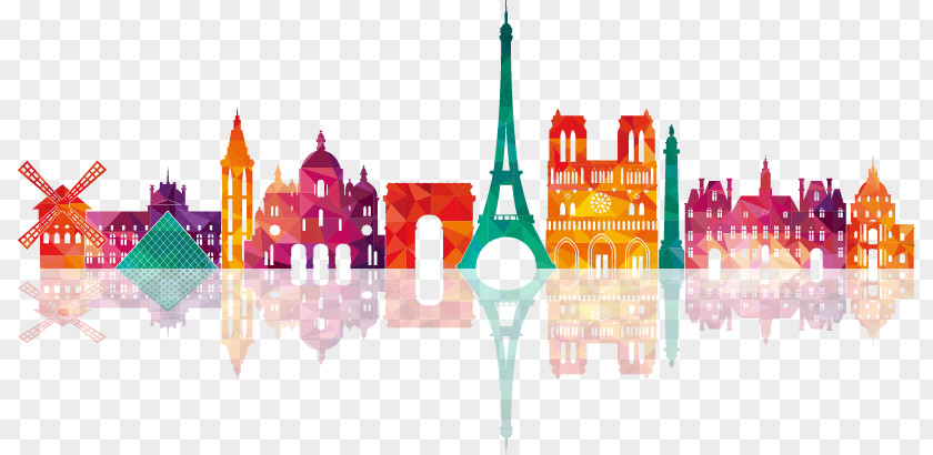 UK Colorful City Building Silhouettes Paris Drawing Skyline Illustration PNG